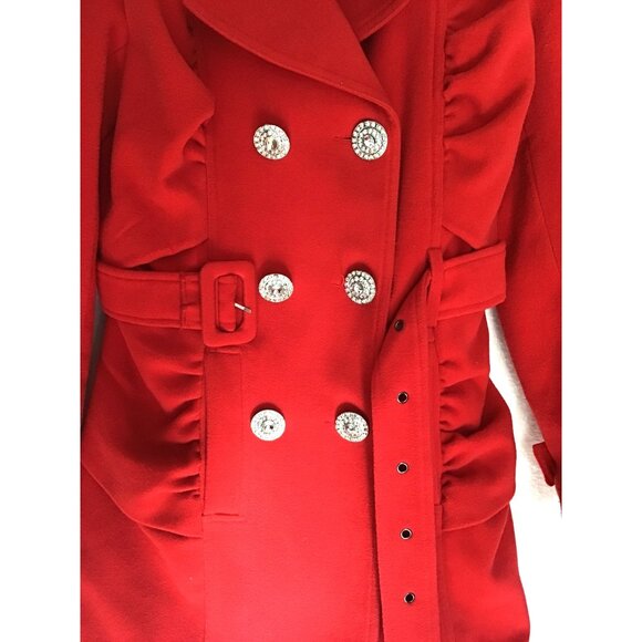 ARDEN B-WOMEN RED SIDE POCKET BUTTON CLOSURE BELT TRENCH COAT JACKET SIZE MEDIUM - Picture 4 of 7